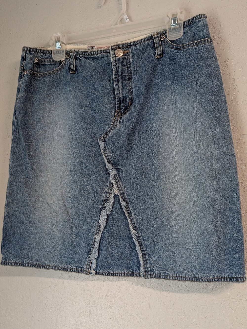 Vintage 90s Denim Skirt 12 Asymmetrical Frayed Academia Preppy Retro Midi Knee